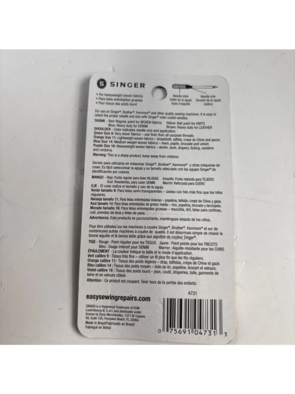 Singer 4731 Universal Regular Point Needles ( 4 ) Size 100/16